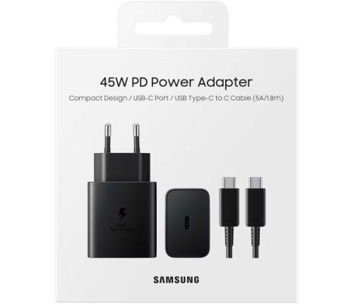 Сетевое зарядное устройство Samsung Power Adapter 45w USB-C + Cable (5A/1.8m), Black