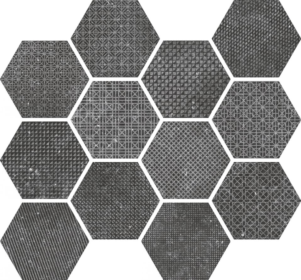 Керамогранит Equipe Декор Hexagon Melange Black 29.2x25.4