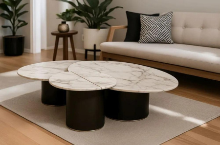 Столик кофейный (журнальный) из 3-х частей с мраморной столешницей, LNST205-B