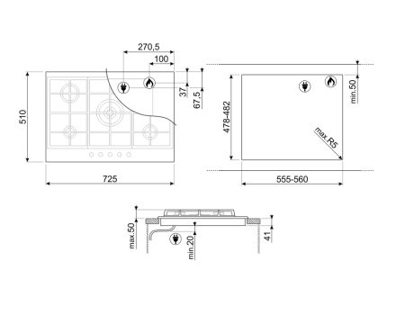 Газовая варочная панель SMEG PX375MB