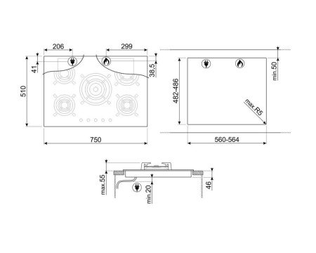 Газовая варочная панель SMEG PV675CNR