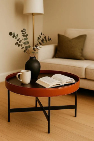 Столик кофейный (журнальный) на металлическом каркасе, материал - мдф, деревянная столешница, сторон