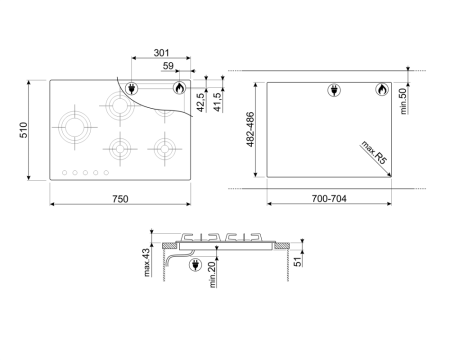 Газовая варочная панель SMEG PVL675LCN