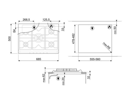 Газовая варочная панель SMEG SR975NGH