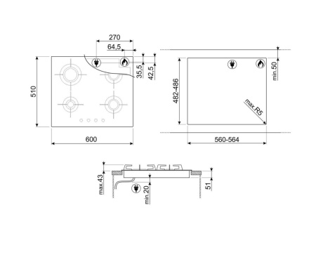 Газовая варочная панель SMEG PVL664CN