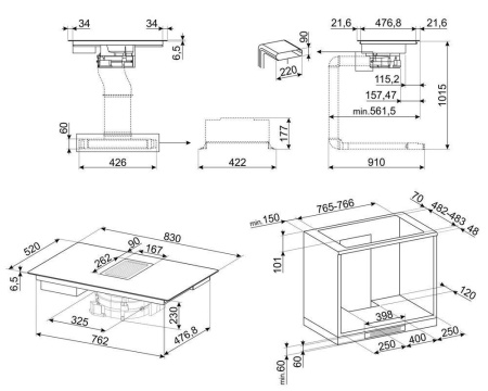 Индукционная варочная панель с вытяжкой SMEG HOBD682R1