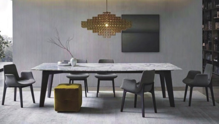 Стол обеденный деревянный с мраморной столешницей, LNDT798