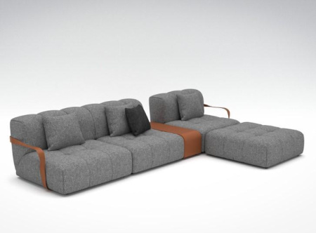 Диван секционный (правая часть) на деревянном каркасе с обивкой из ткани, с элементами кожи, LNPK-DF