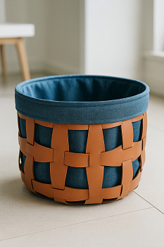 Корзина для хранения из искусственной кожи с элементами из ткани, LNALS-206-1
