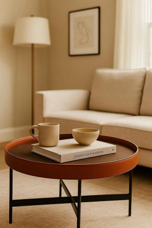 Столик кофейный (журнальный) на металлическом каркасе, материал - мдф, деревянная столешница, сторон